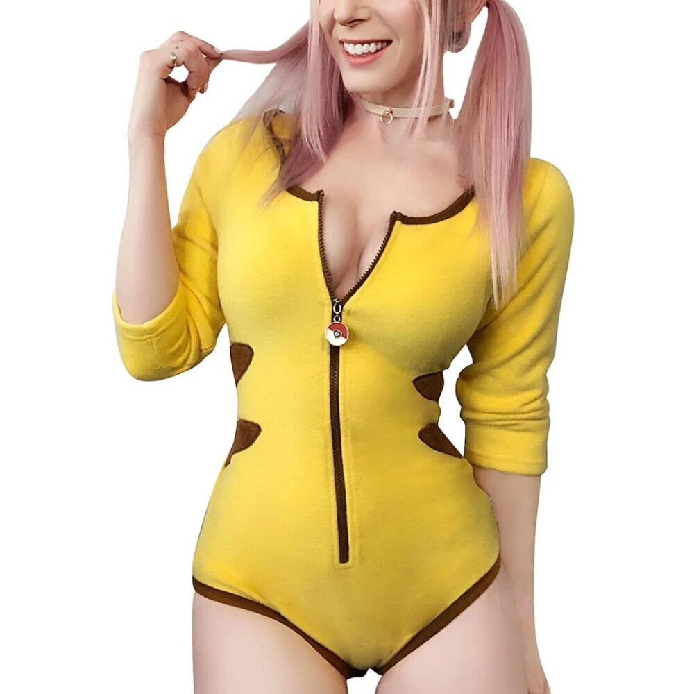 LittleForBig Pikachu Pokemon Cosplay Bodysuit – Size M – Super Soft Fleece